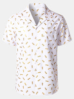 Short-Sleeve Cuban Collar Shirt with Pineapple Print