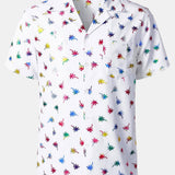 Short-Sleeve Cuban Collar Shirt with Colorful Tropical Print