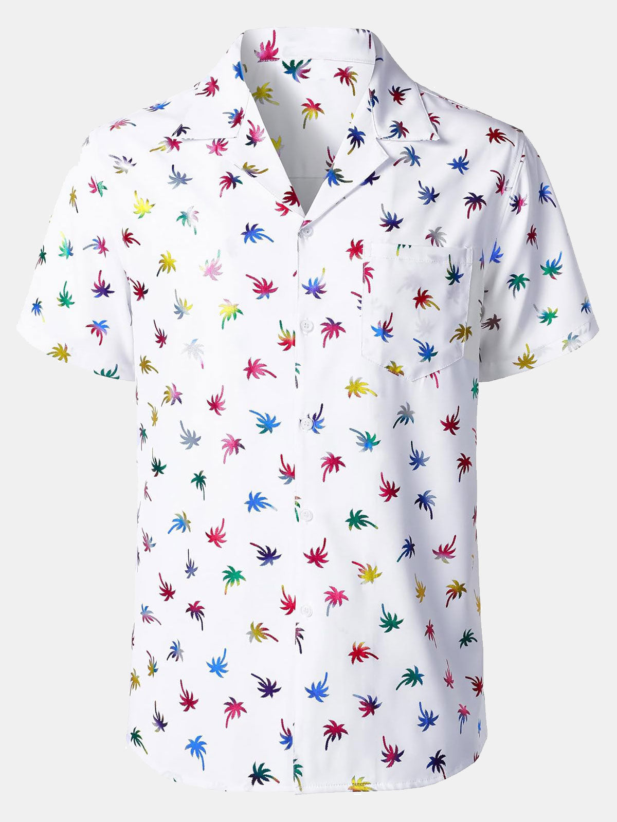 Short-Sleeve Cuban Collar Shirt with Colorful Tropical Print