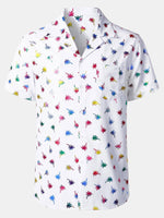 Short-Sleeve Cuban Collar Shirt with Colorful Tropical Print