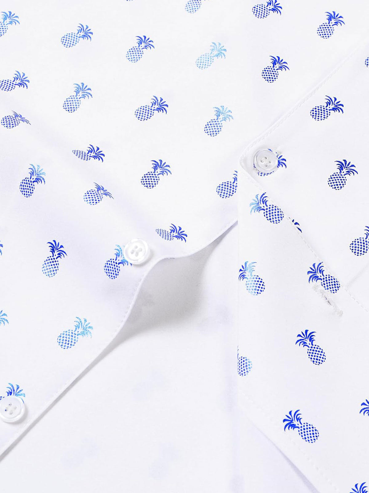 Short-Sleeve Cuban Collar Shirt with Blue Pineapple Print