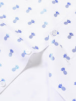Short-Sleeve Cuban Collar Shirt with Blue Pineapple Print