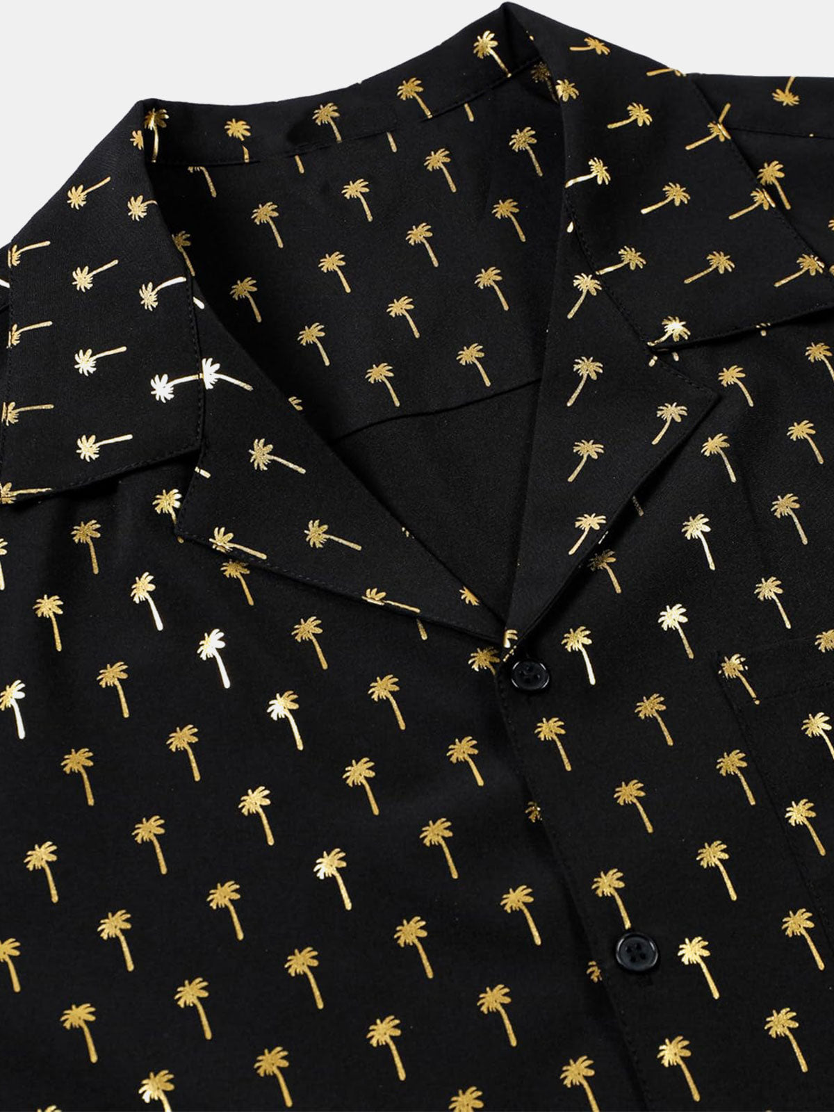 Short-Sleeve Cuban Collar Golden Palm Tree Shirt