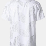 Short-Sleeve Cuban Collar Shirt with Tropical Leaf Pattern