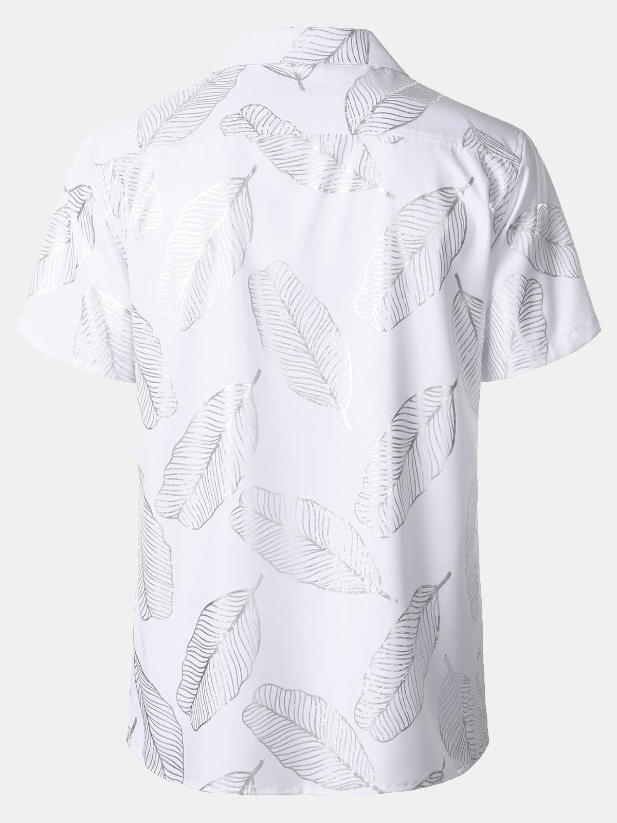 Short-Sleeve Cuban Collar Shirt with Tropical Leaf Pattern