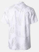Short-Sleeve Cuban Collar Shirt with Tropical Leaf Pattern