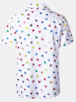 Short-Sleeve Cuban Collar Shirt with Colorful Tropical Print