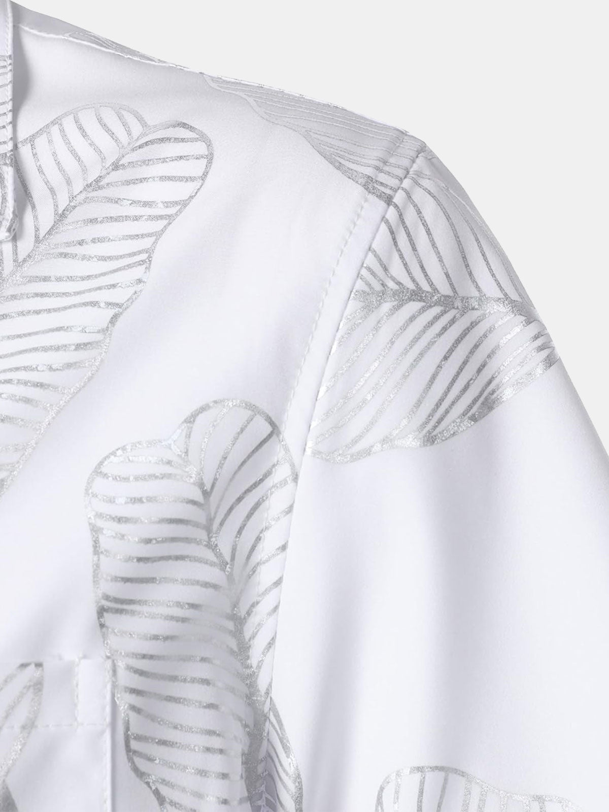 Short-Sleeve Cuban Collar Shirt with Tropical Leaf Pattern