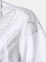 Short-Sleeve Cuban Collar Shirt with Tropical Leaf Pattern
