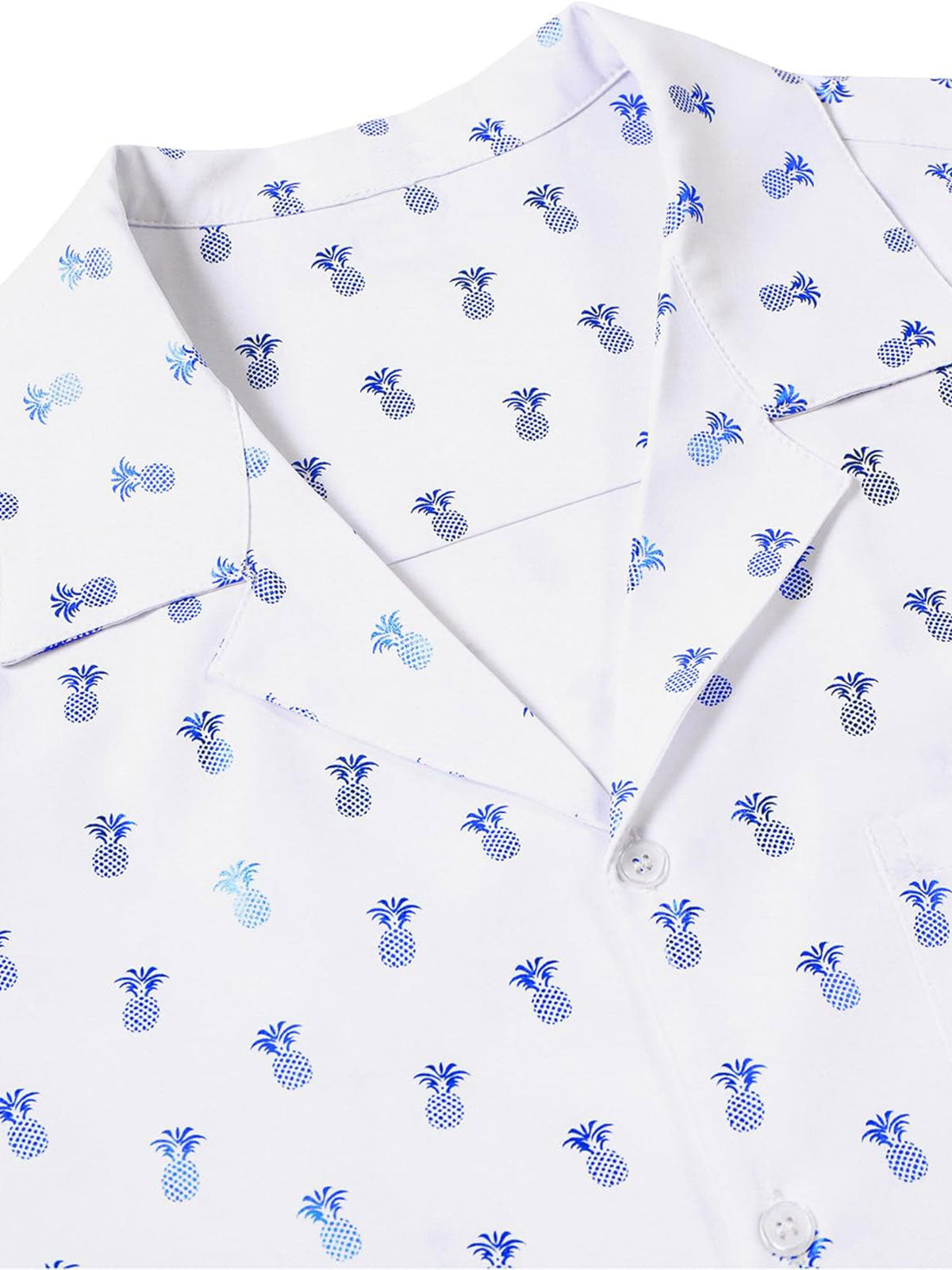 Short-Sleeve Cuban Collar Shirt with Blue Pineapple Print
