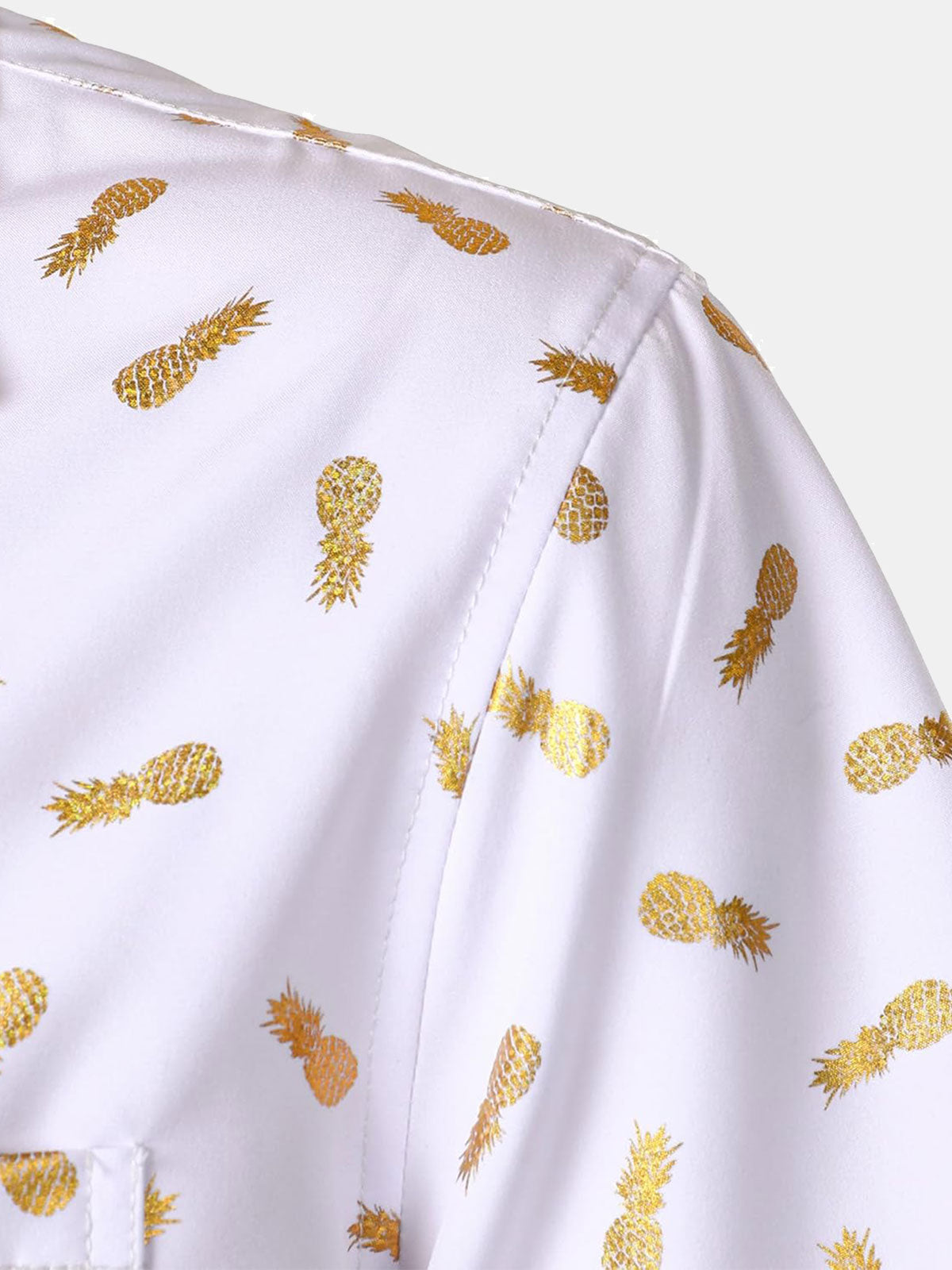 Short-Sleeve Cuban Collar Shirt with Pineapple Print