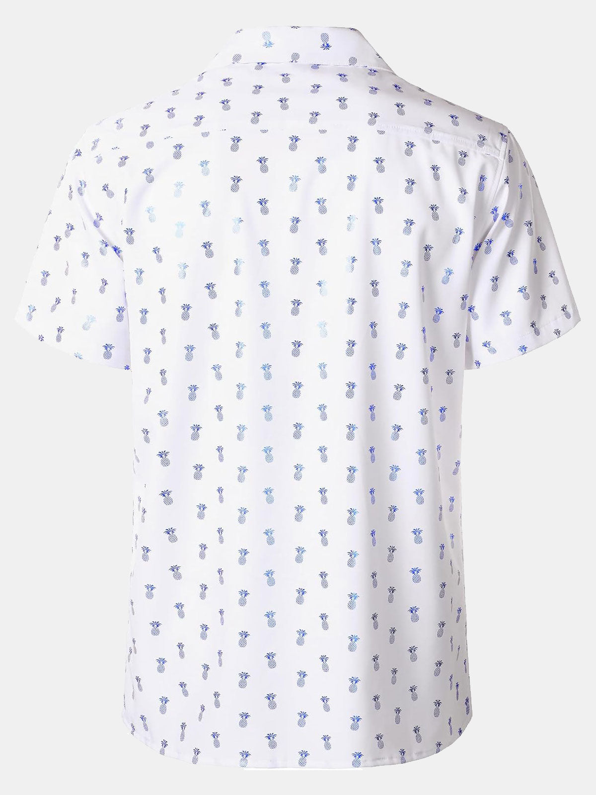 Short-Sleeve Cuban Collar Shirt with Blue Pineapple Print