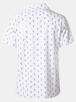 Short-Sleeve Cuban Collar Shirt with Blue Pineapple Print