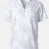 Short-Sleeve Cuban Collar Shirt with Tropical Leaf Pattern