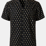 Short-Sleeve Cuban Collar Golden Palm Tree Shirt