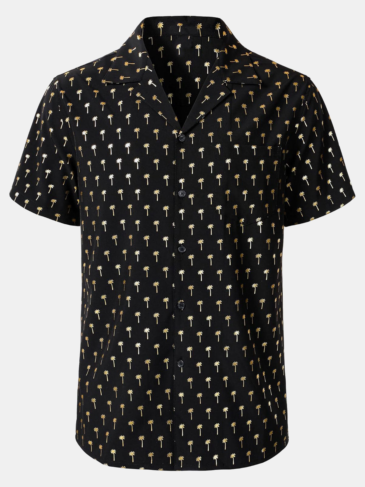 Short-Sleeve Cuban Collar Golden Palm Tree Shirt
