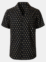 Short-Sleeve Cuban Collar Golden Palm Tree Shirt
