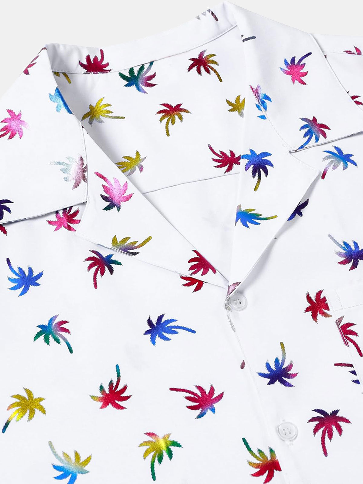 Short-Sleeve Cuban Collar Shirt with Colorful Tropical Print