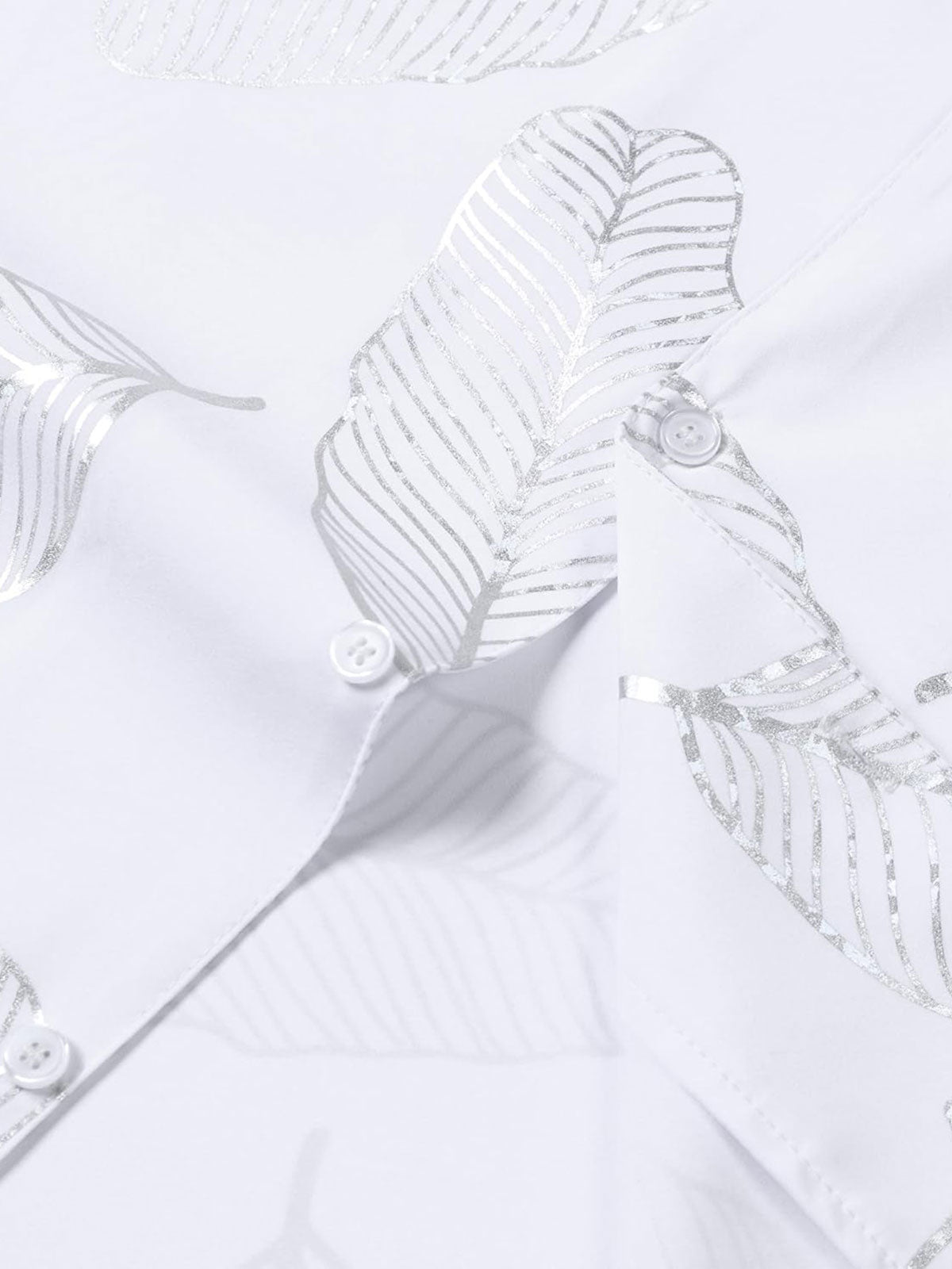 Short-Sleeve Cuban Collar Shirt with Tropical Leaf Pattern
