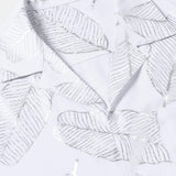 Short-Sleeve Cuban Collar Shirt with Tropical Leaf Pattern