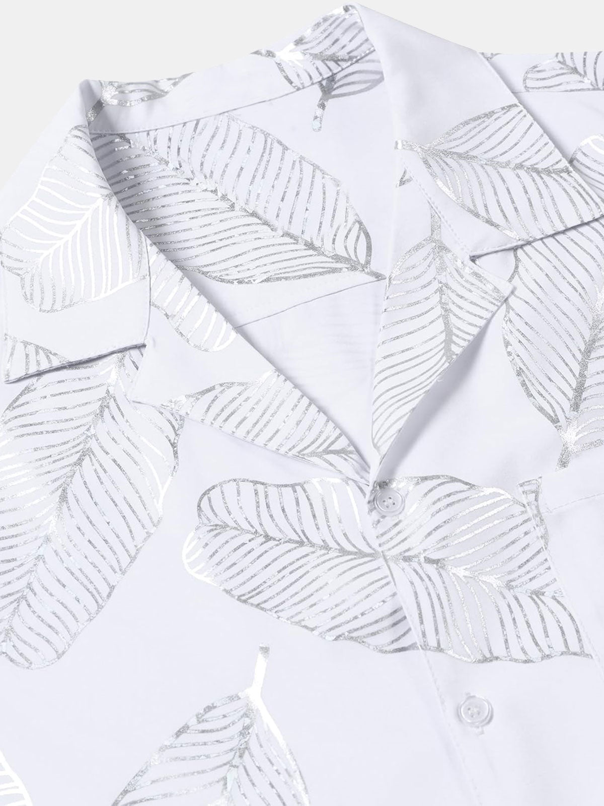 Short-Sleeve Cuban Collar Shirt with Tropical Leaf Pattern