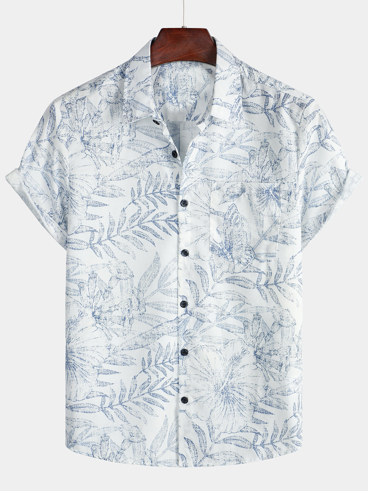 White Hawaiian Short Sleeve Shirt with Retro Floral Print