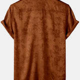 Short-Sleeve Shirt with Brown Floral Jacquard Pattern