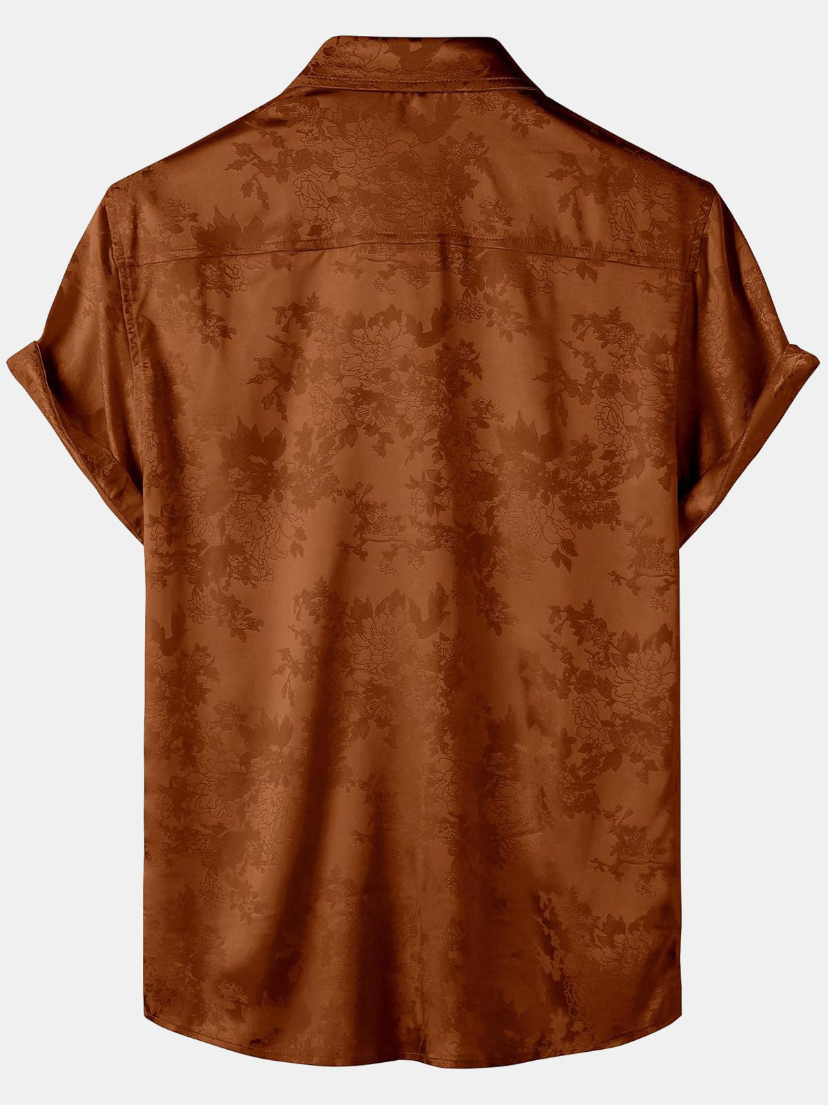 Short-Sleeve Shirt with Brown Floral Jacquard Pattern