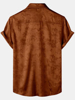 Short-Sleeve Shirt with Brown Floral Jacquard Pattern