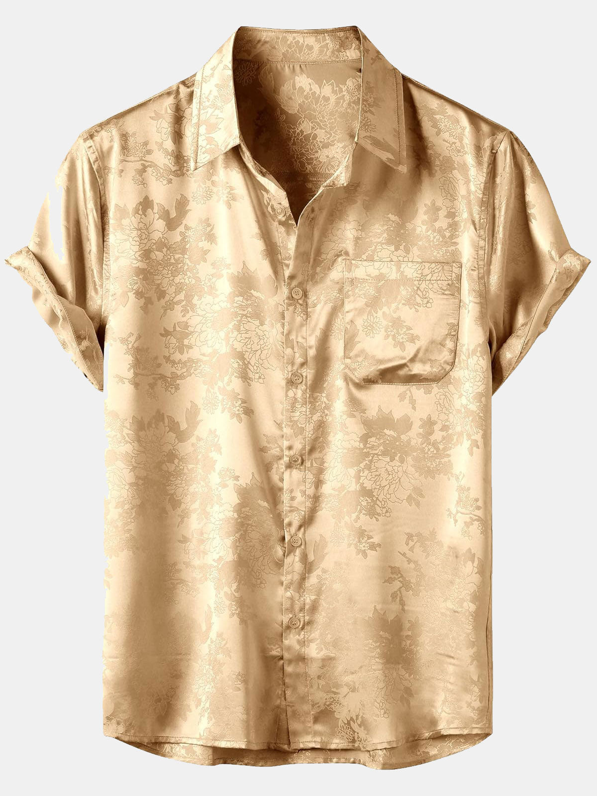 Short-Sleeve Shirt with Pockets and Floral Jacquard