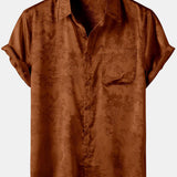 Short-Sleeve Shirt with Brown Floral Jacquard Pattern