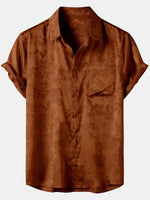 Short-Sleeve Shirt with Brown Floral Jacquard Pattern