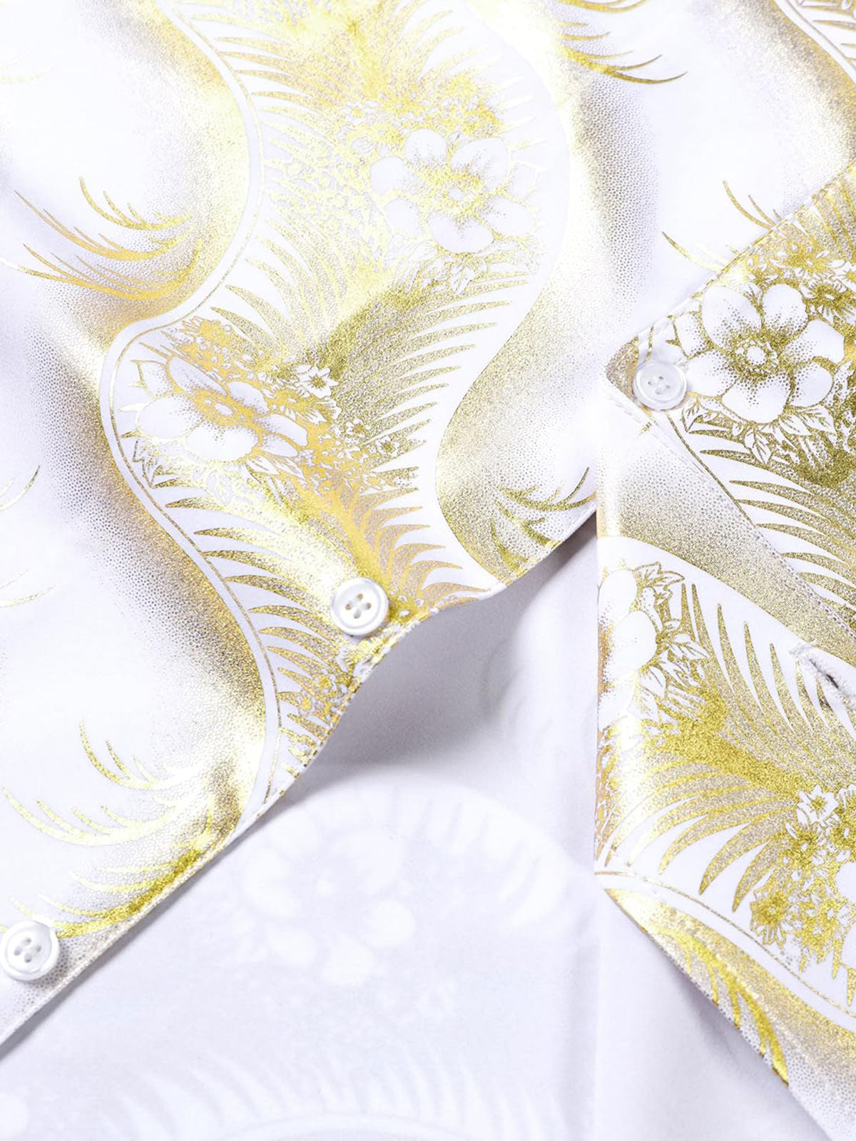 Short-Sleeve Cuban Collar Shirt with Golden Floral Print