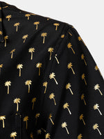 Short-Sleeve Cuban Collar Golden Palm Tree Shirt