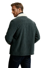 Men's Velvet Jacket with Sherpa Collar and Snaps - Dark Graphite