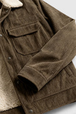 Men's Velvet Jacket with Sherpa Collar and Snaps - Coffee Brown