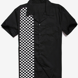 Short Sleeve Shirt with Black and White Checkered Flag, 50s Camp Pocket Bowling