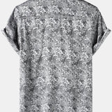 Jacquard Short-Sleeve Shirt with Floral Print