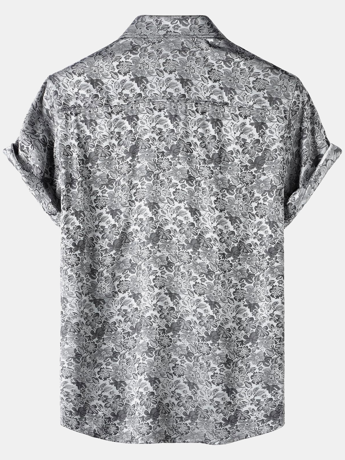 Jacquard Short-Sleeve Shirt with Floral Print