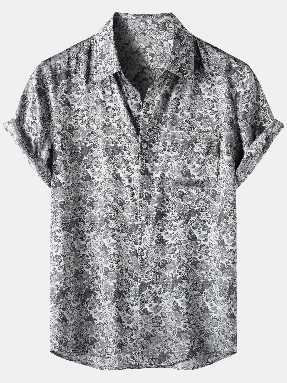 Jacquard Short-Sleeve Shirt with Floral Print