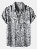 Jacquard Short-Sleeve Shirt with Floral Print