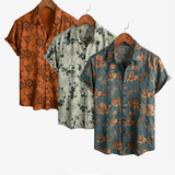 3-Pack | Brown Floral Print Short-Sleeve Breathable Button-Up Shirt