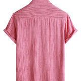 Men's Breathable Cotton Short-Sleeve Shirt with Pocket in Black Stripes