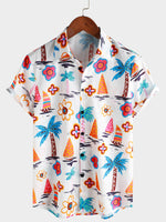 Button-Up Hawaiian Tropical Print Short Sleeve Shirt