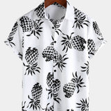 Button-Up Hawaiian Short Sleeve Shirt with Pineapple Print