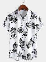 Button-Up Hawaiian Short Sleeve Shirt with Pineapple Print