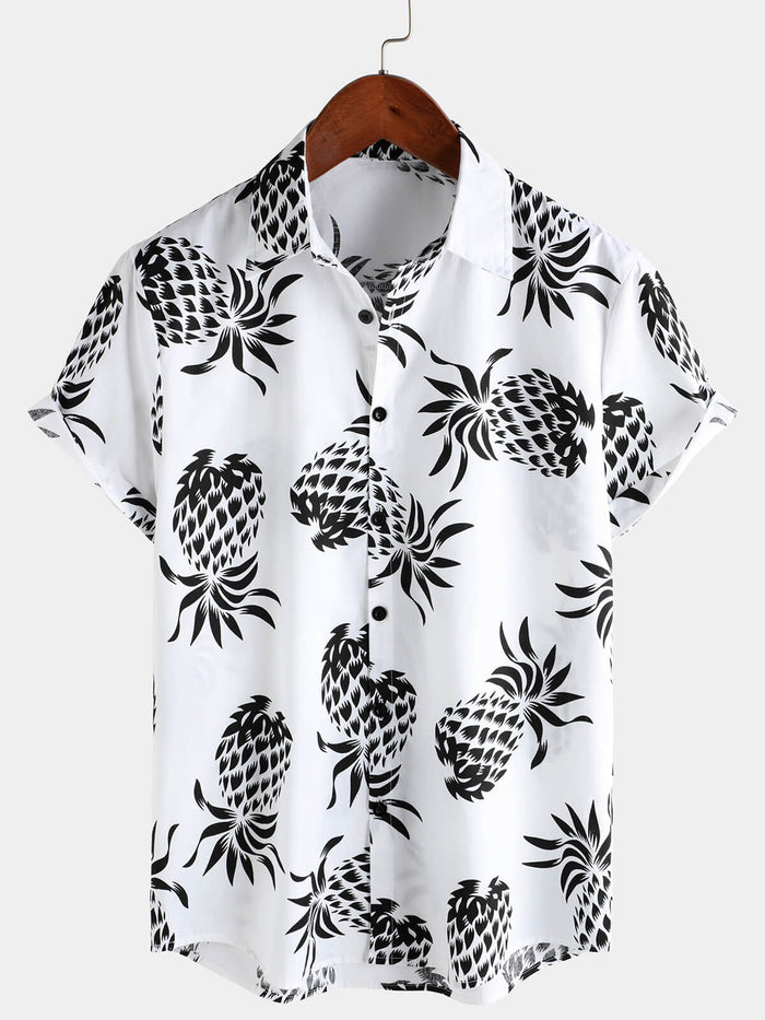 Button-Up Hawaiian Short Sleeve Shirt with Pineapple Print