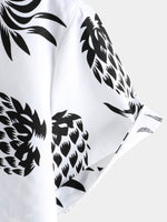 Button-Up Hawaiian Short Sleeve Shirt with Pineapple Print