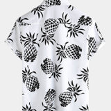 Button-Up Hawaiian Short Sleeve Shirt with Pineapple Print