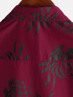 Button-Up Hawaiian Short Sleeve Shirt with Pineapple Print